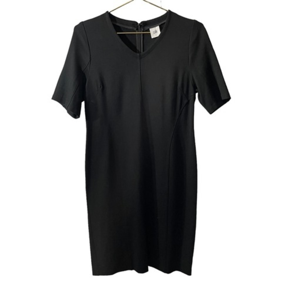 Cabi 5304 V-Neck Ponte Sheath Dress Black Short Sleeve Knee Length Womens Size 8 - Picture 2 of 7